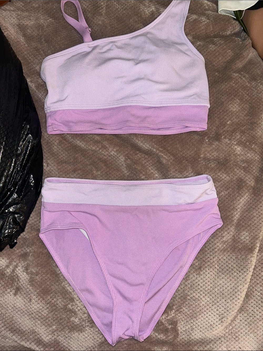 SHEIN Lilac Pink Two-Piece Ribbed Kids Swim Bikini